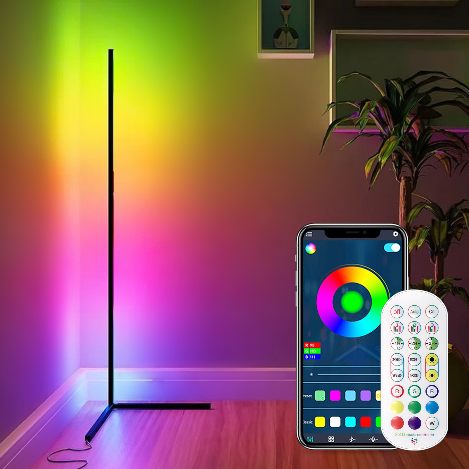 RGBIC Floor Lamp – 1.42m Smart LED Spliced Light with Voice Activation - Image 6