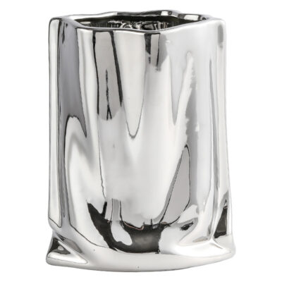 Pleated Electroplated Ceramic Vase – Metallic Accent for Fresh or Dried Flowers