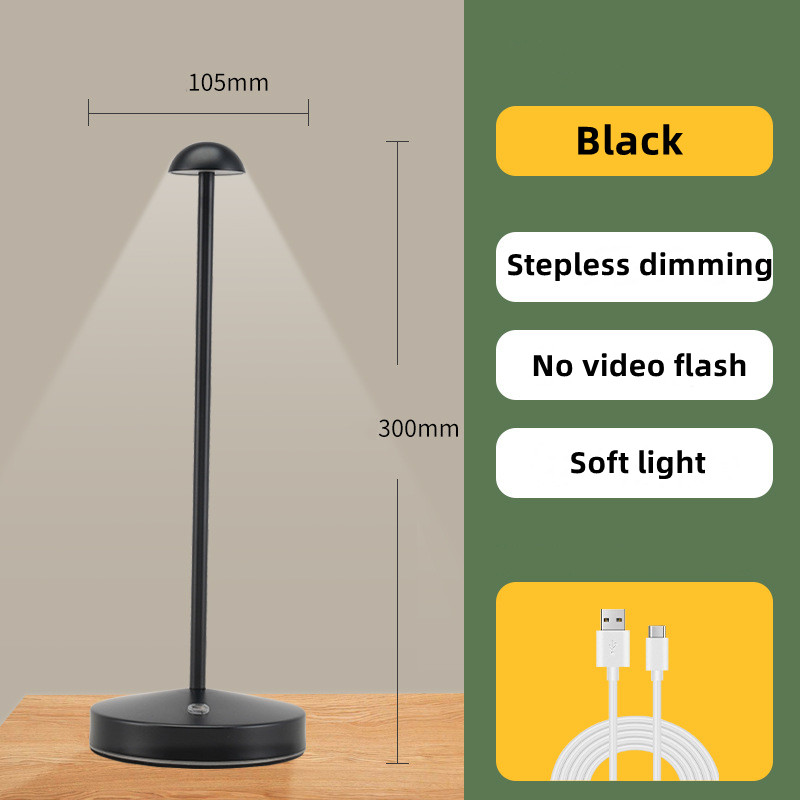 Black Molanizzi table lamp with stepless dimming and soft light
