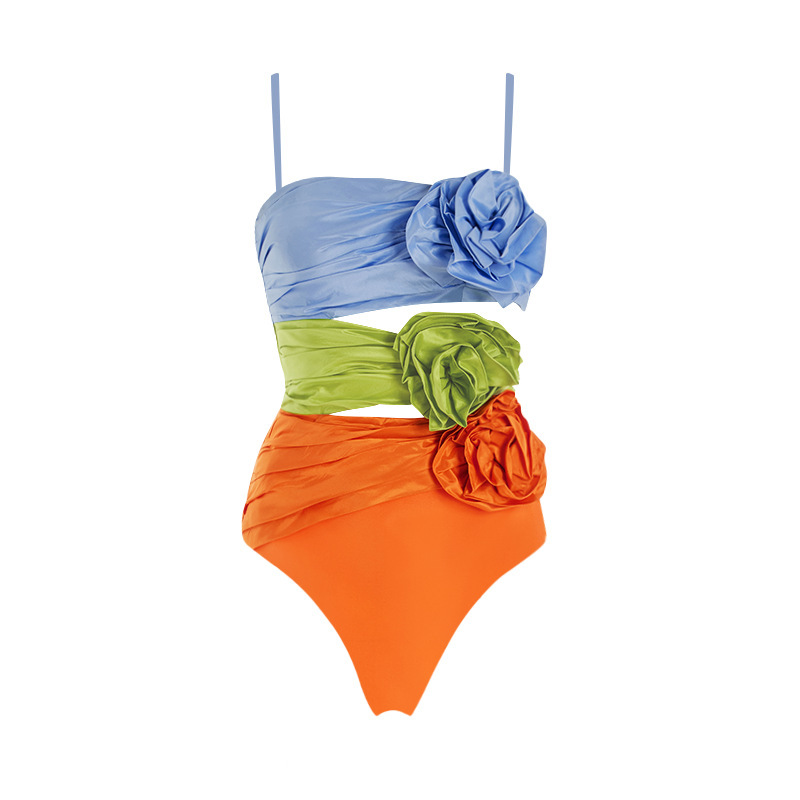 Women's Color-Blocked Flower Swimwear Set – Strapless Bodysuit - Image 5