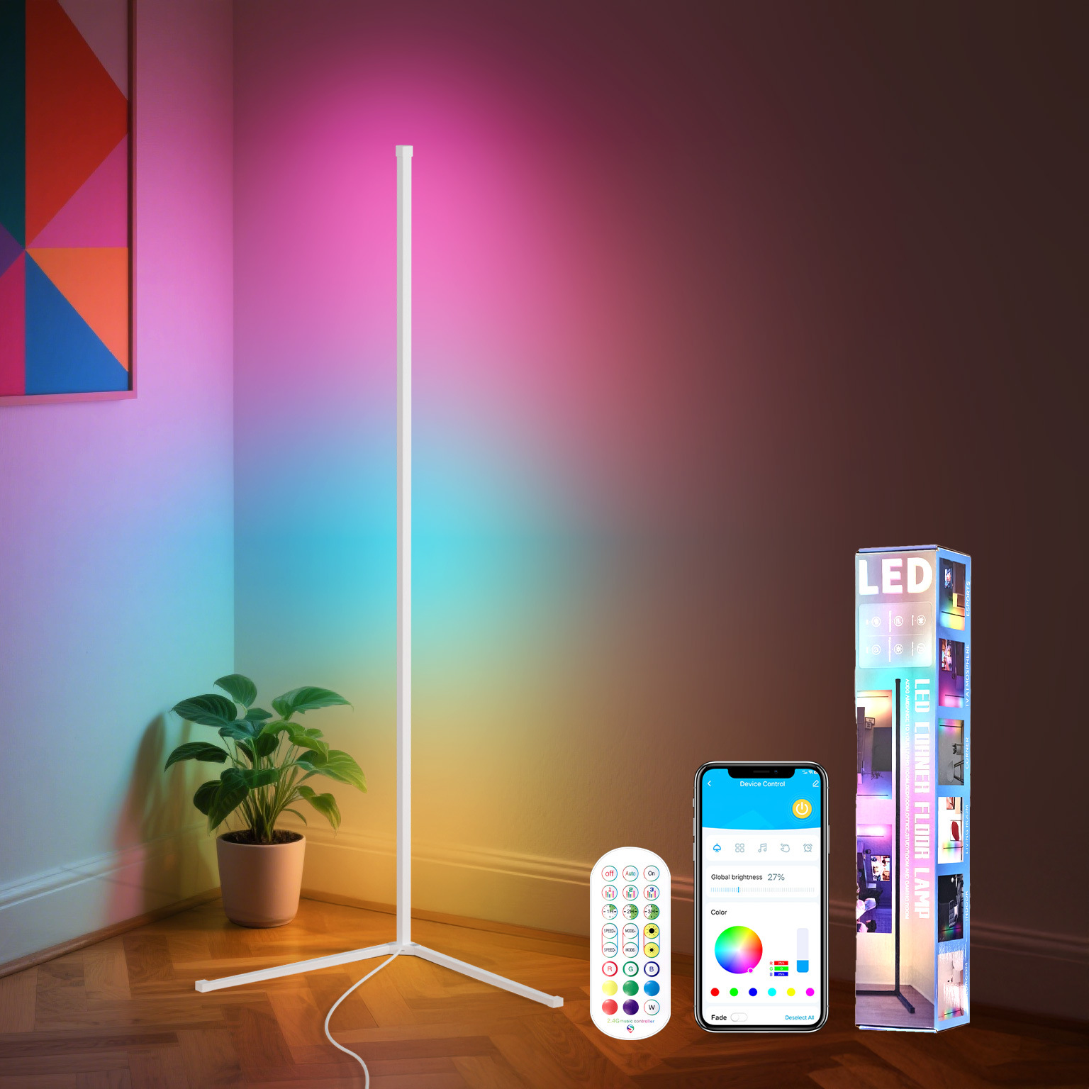 RGBIC Floor Lamp – 1.42m Smart LED Spliced Light with Voice Activation - Image 7