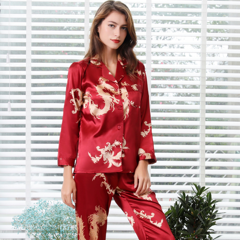 Couple's Matching Faux Silk Pajama Set and Loungewear - Image 4