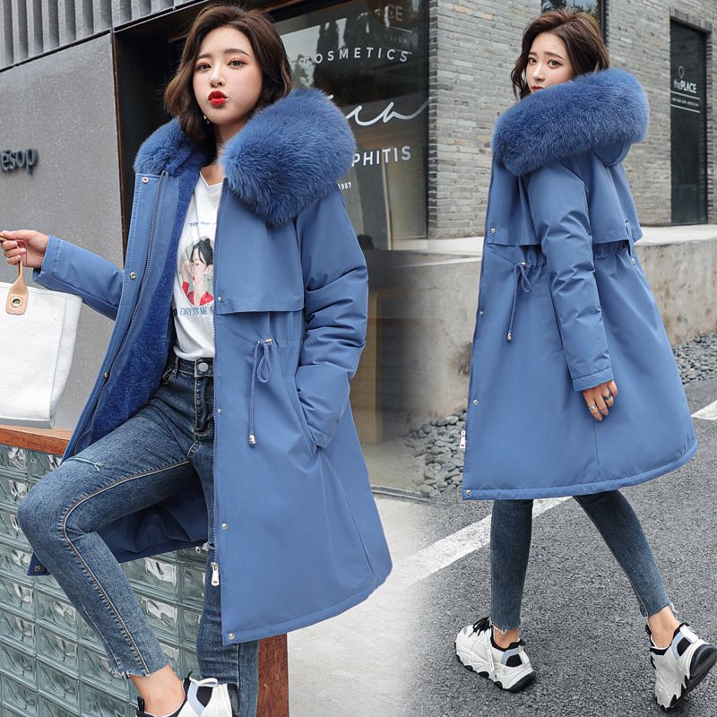 Women's Mid-Length Fleece-Lined Parka Jacket with Plush Faux Fur Hood Collar - Image 2