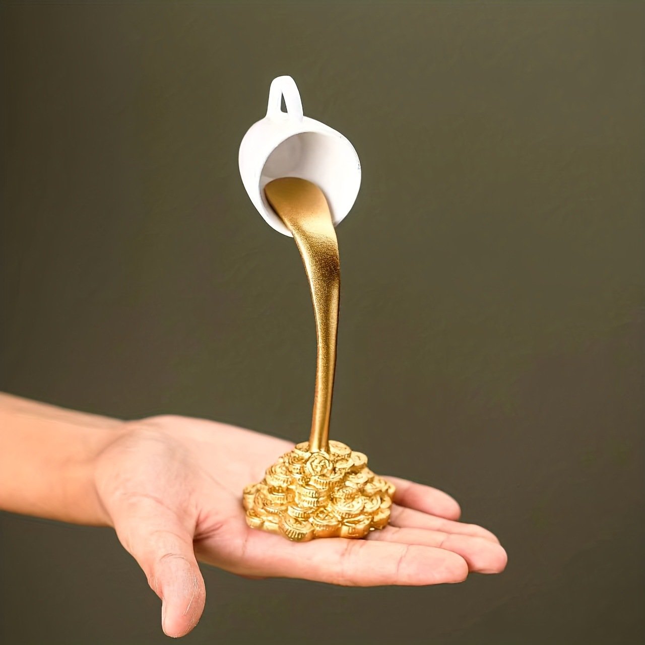 Creative Floating Liquid Spilling Coffee Cup Resin Table Sculpture - Image 4