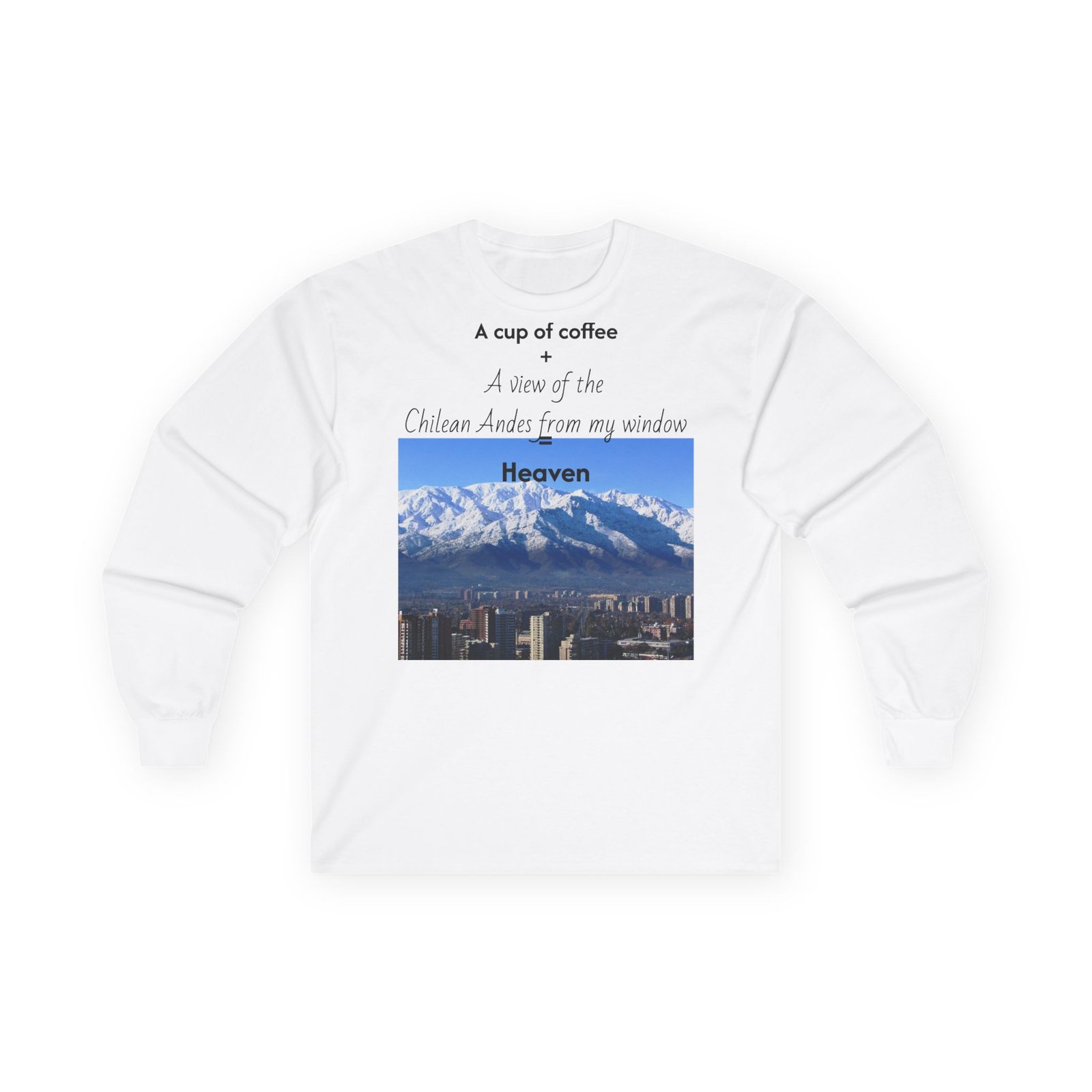 Heavenly Coffee & Mountain Graphic Unisex Cotton Long Sleeve Tee