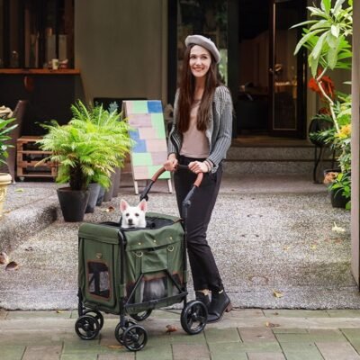 Portable Foldable Pet Stroller Trolley Cart with Dual Safety Buckles (25kg Capacity)