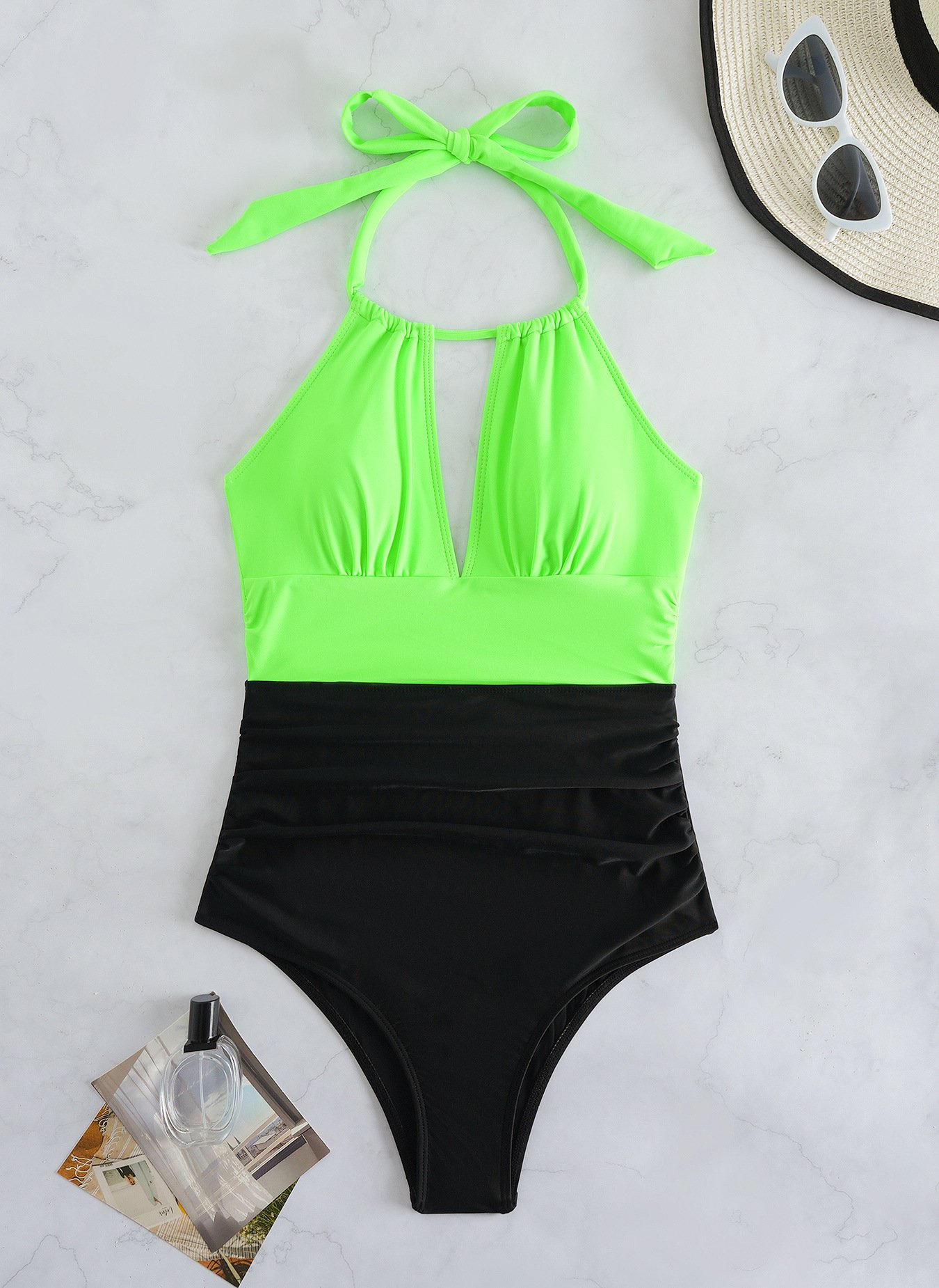 Women's Halter Neck Backless Slim Fit One-Piece Swimsuit - Image 3