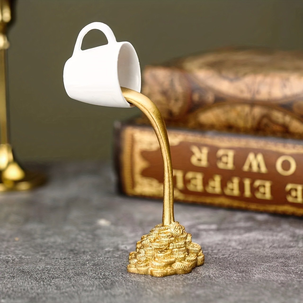 Creative Floating Liquid Spilling Coffee Cup Resin Table Sculpture - Image 3