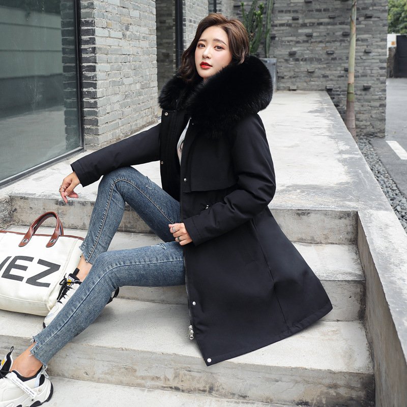 Women's Mid-Length Fleece-Lined Parka Jacket with Plush Faux Fur Hood Collar - Image 8