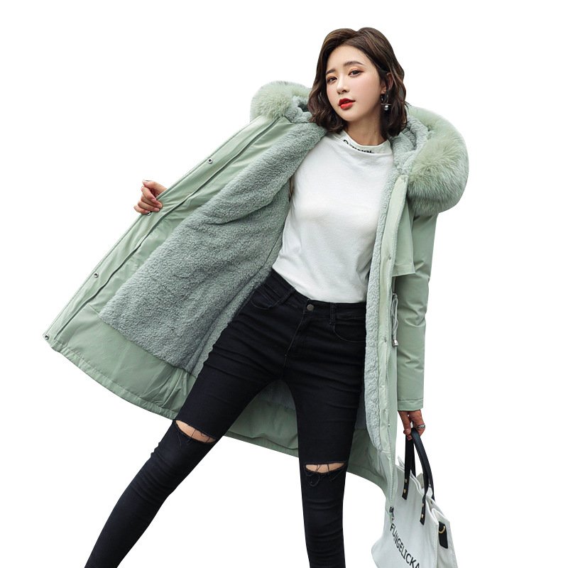 Women's Mid-Length Fleece-Lined Parka Jacket with Plush Faux Fur Hood Collar - Image 5