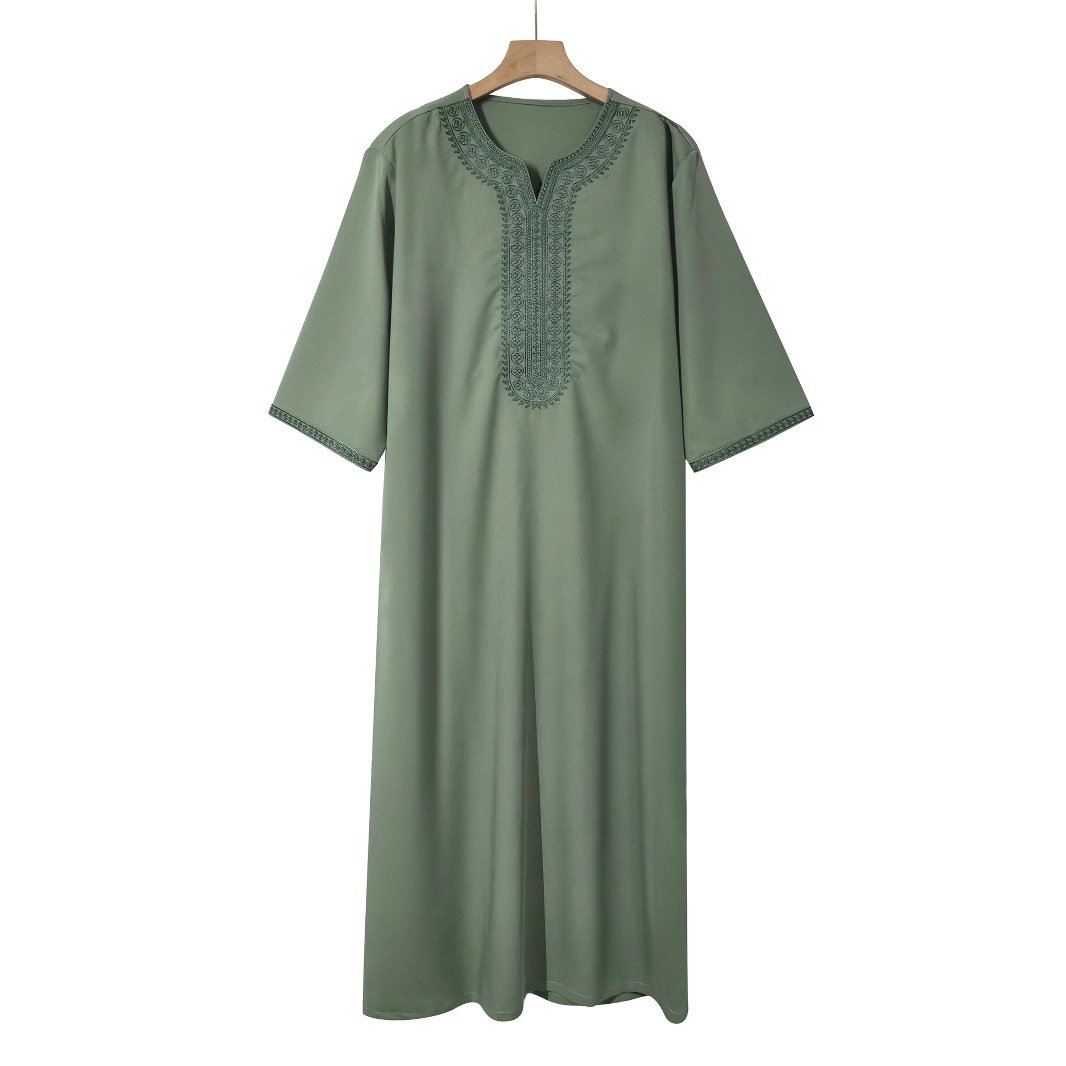 Men's Middle Eastern Loose Ethnic Thobe Robe in Light Green - Image 5